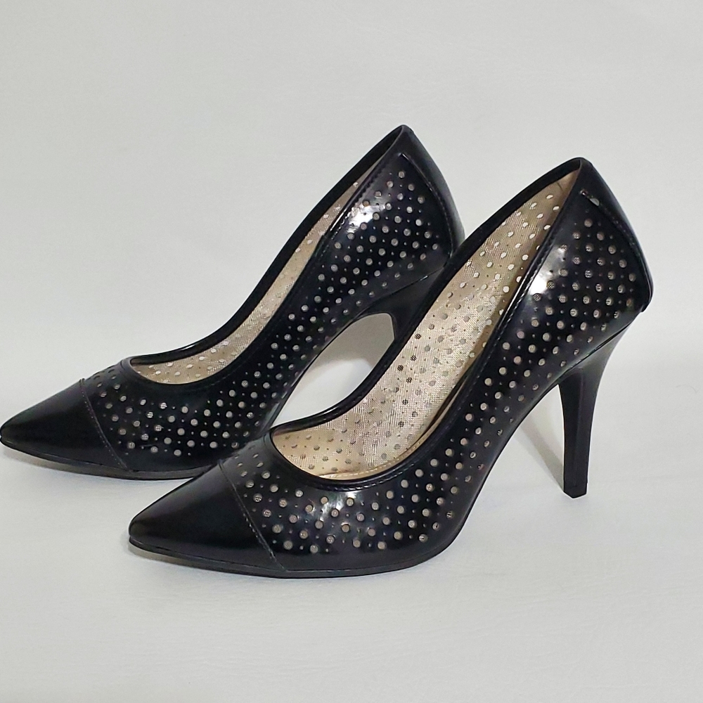 Christian Siriano Black Perforated Patent Leather Pumps - Picture 2 of 6